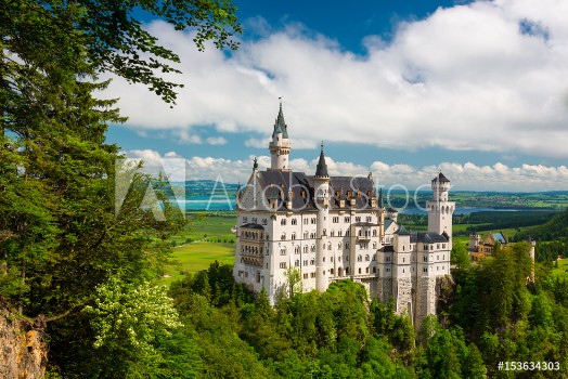Picture of Neuschwanstein Castle on the top of the mountain Bavaria Germany